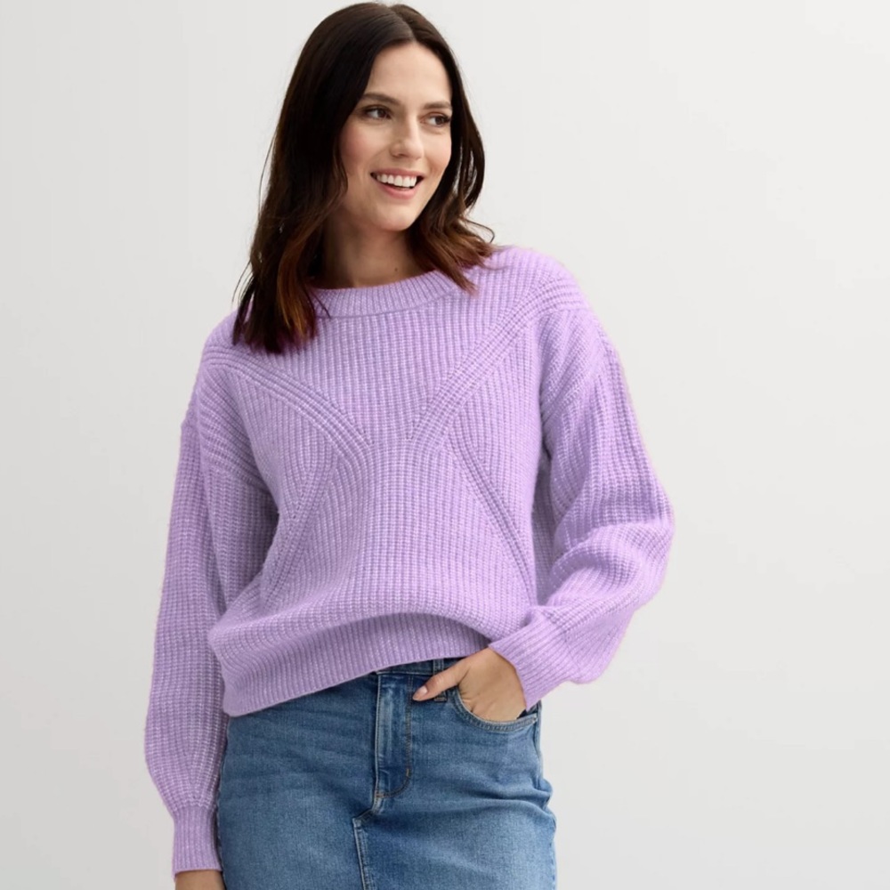 NWT • Purple Crew Neck Sweater with Textured Knit • Size M